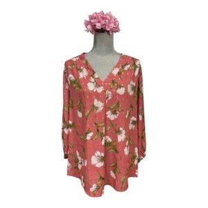 Jon & Anna Contemporary Floral Blouse Gold Metallic Accents XL